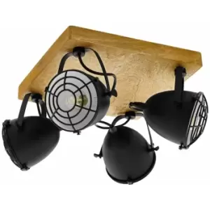 Image of Adjustable 3 Bulb Ceiling Spotlight Wood & Black Shade 40W E27 Kitchen Island
