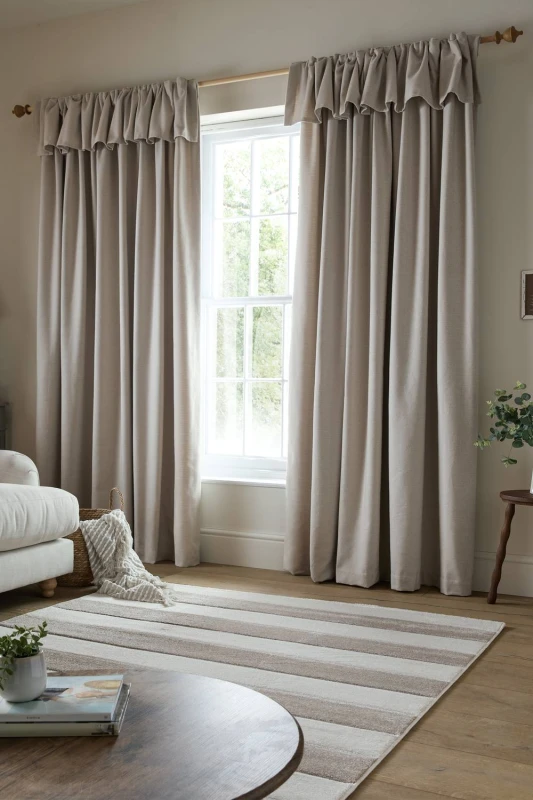 Image of Catherine Lansfield 'Brushed Texture Ruffle Top' Lined Pencil Pleat Curtains in Natural Size: 168cm width x 183cm drop Natural Unisex 168cm width