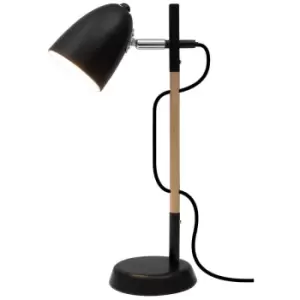 image of Alabama Desk Task Lamp Black Metal, Natural Wood LED E27 - Merano