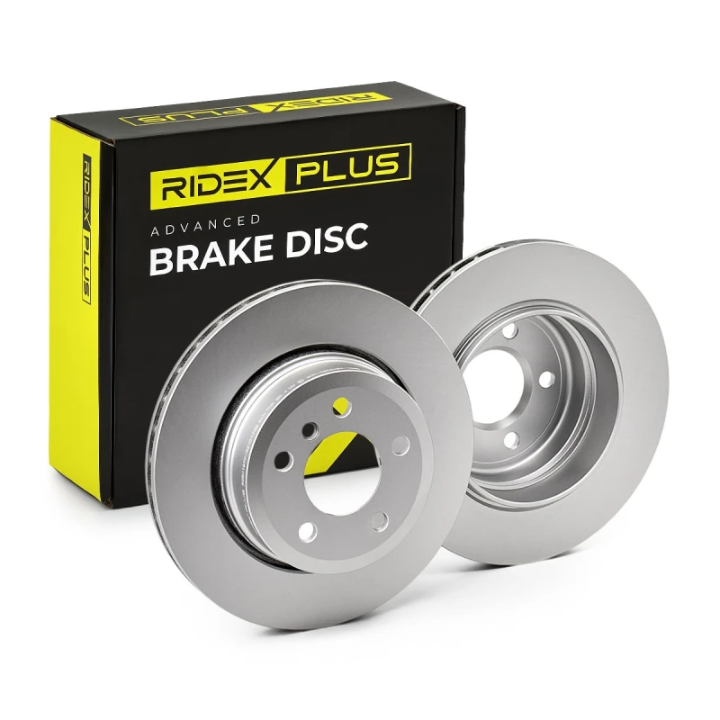 Image of RIDEX PLUS 82B0197P Brake disc Rear Axle, Vented, Grey Cast Iron, Coated, High-carbon, with bolts/screws Grey Cast Iron Brake Disc (82)