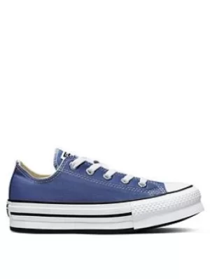 Image of Converse Chuck Taylor All Star Ox Childrens Girls Eva Lift Canvas Platform Trainers -Blue/White, Blue/White, Size 10