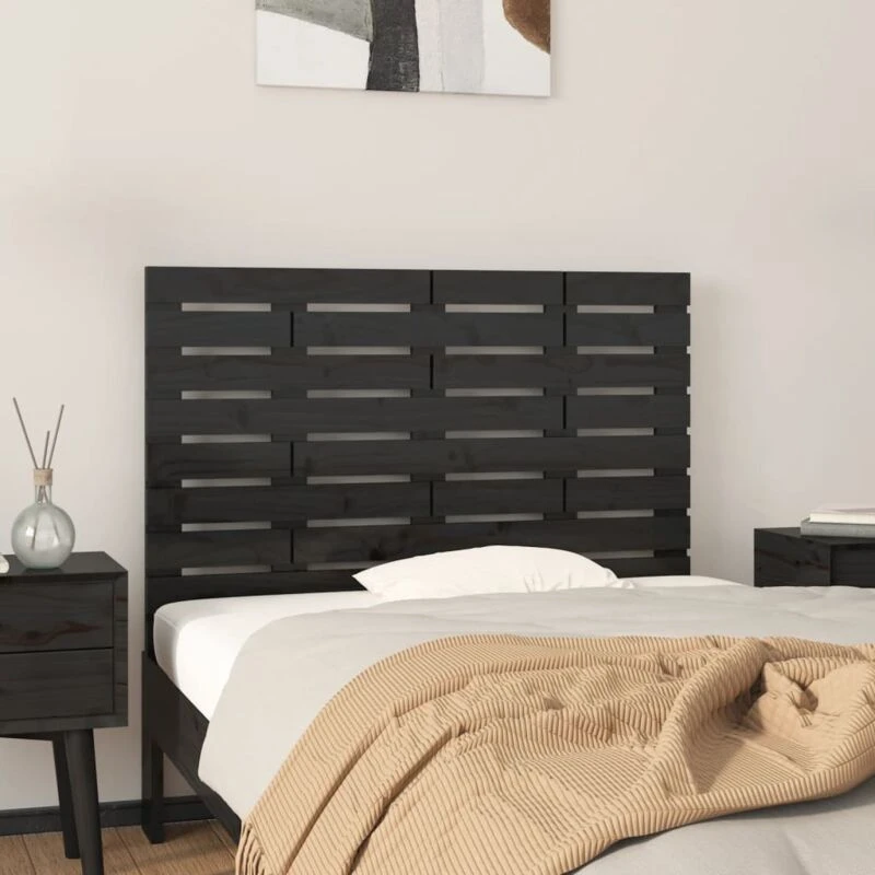 Image of Vidaxl Wall Headboard Black 106X3X63cm Solid Wood Pine, Black 824717