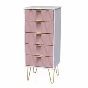 image of Diamond Pink & White 5 Drawer Chest Of Drawers (H)1075mm (W)395mm (D)415mm