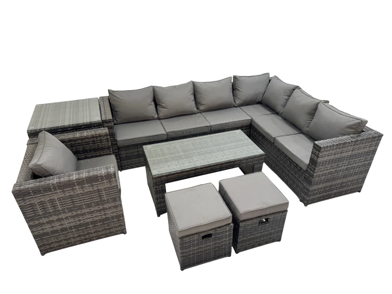 Image of Fimous Garden Furniture Set with Chair 2 Small Stools Side Table Dark Grey Dark Grey Unisex