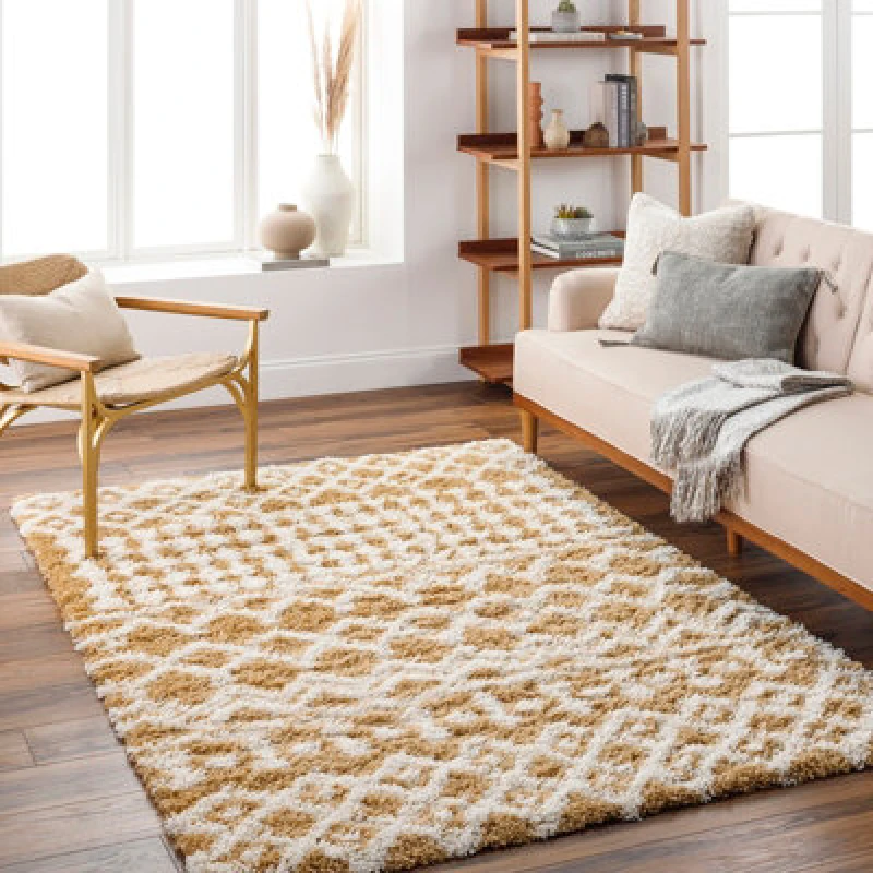 Image of Livabliss Shaggy Geometric Plush Pile Camel Nour Area Rug 130 X 170 Cm - Easy Care, Non Shedding, Ideal For Living Room & Bedroom