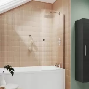 Image of Nuie Curved P-Shaped Hinged Bath Screen with Knob 1433mm H x 715mm W - 6mm Glass
