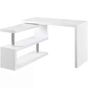 image of Corner Rotating L-Shaped Office Table Computer Desk with Storage Shelf White - White - Homcom