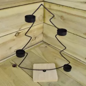 image of 38cm Simplistic Black Frame Christmas Tree Shaped Tealight Candle Holder