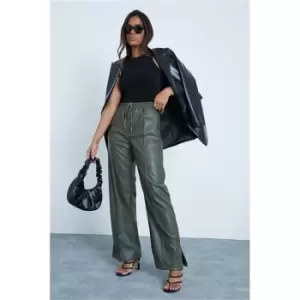 Image of I Saw It First Khaki Faux Leather Pintuck Elasticated Waist Joggers - Green