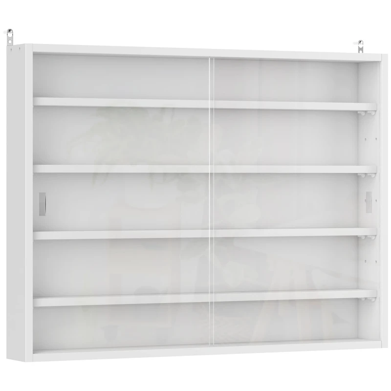 Image of HOMCOM 5-Tier Wall Display Shelf Unit Cabinet w/ 4 Adjustable Shelves Glass Doors Home Office Ornaments 60x80cm White Aosom UK
