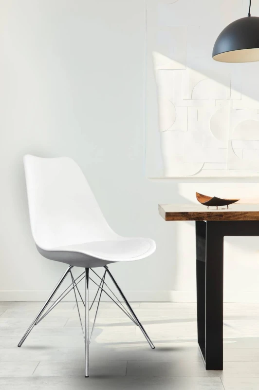 Image of Fusion Living Soho Plastic Dining Chair with Chrome Metal Legs White