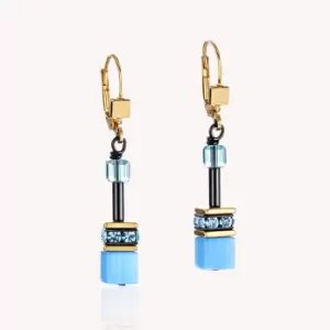 image of Coeur De Lion Classic GEOCUBE Earrings Gold Rainbow Blue Accents