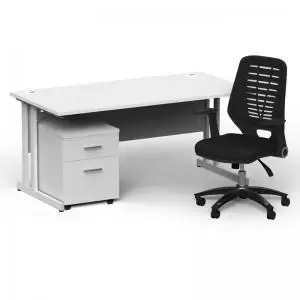 Image of Impulse 1600800 Silver Cant Desk White 2 Dr Mobile Ped & Relay