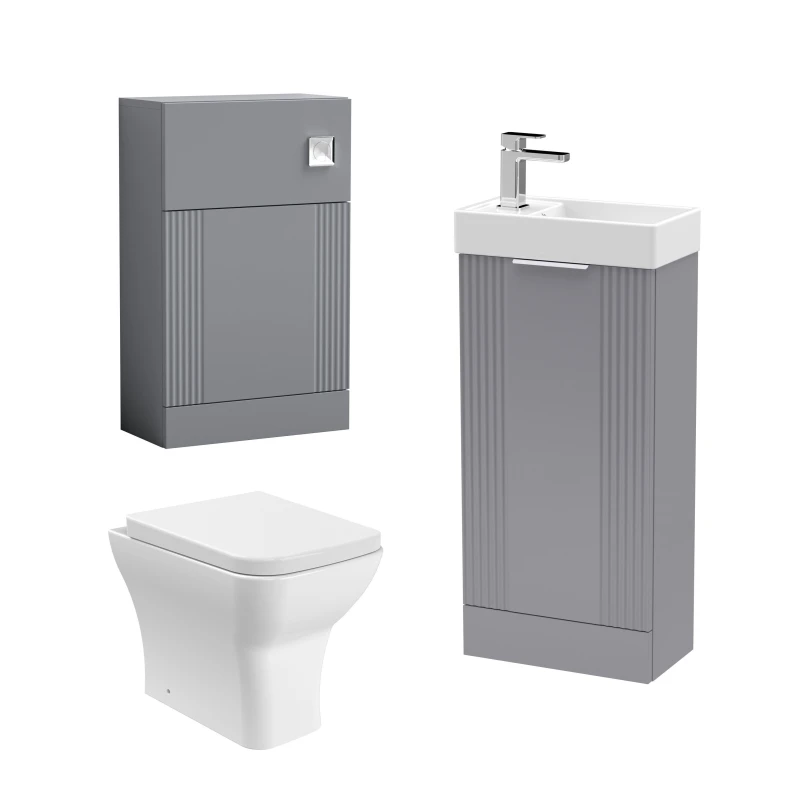 Image of Balterley Cloakroom Fluted Floor Standing Vanity WC Toilet Tap Grey Chrome Grey