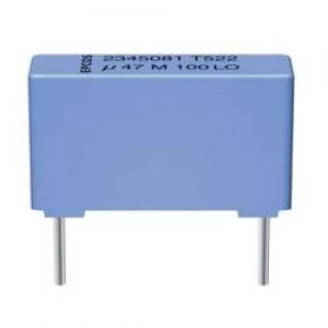 Image of MKT thin film capacitor Radial lead 0.47 uF 630 Vdc 10 27.5mm L x W x H 31.5 x 11 x 21mm Epcos B32524 Q8474 K 1 p