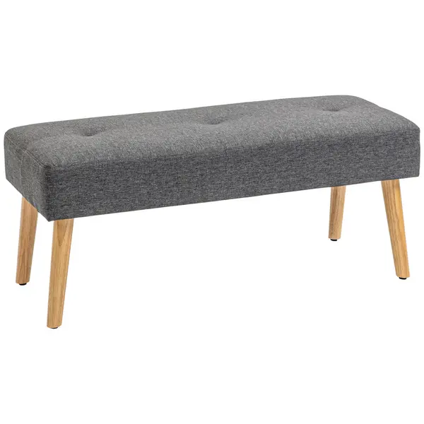 image of HOMCOM Multifunctional Bed End Bench Tufted Upholstered Shoe Bench Ottoman Footstool Linen Fabric for Entryway Living Room Grey