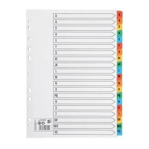 image of 5 Star Office Index 150gsm Card with Coloured Mylar Tabs A Z A4 White