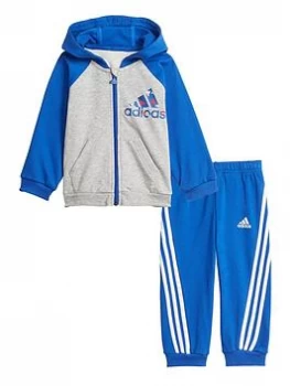 Image of adidas Infant Unisex Badge Of Sport Full Zip Hood & Jog Pant Set - Grey/Blue, Grey/Blue, Size 0-3 Months