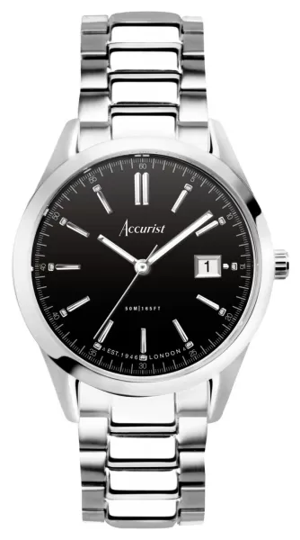 image of Accurist 74014 Everyday Mens Black Dial Stainless Steel Watch