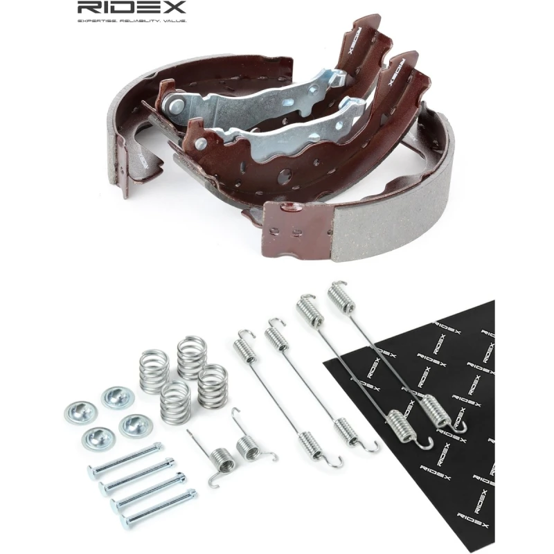 Image of RIDEX 70B1841 Brake Shoes Rear Axle, with accessories Brake Shoe Set (70)