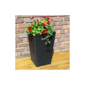 image of 2 x Rowlinson Square Rattan Planter Black Raised Flower Bed Pot Patio