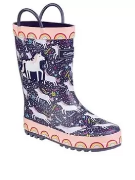 image of Cotswold Girls Unicorn Wellington Boots, Purple, Size 1 Older