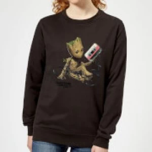 image of Guardians Of The Galaxy Groot Tape Womens Christmas Sweatshirt - Black