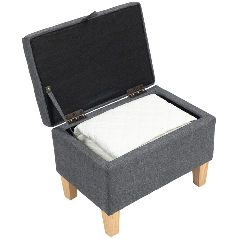 Image of HOMCOM HOMCOM Linen Storage Ottoman Storage Box with Rubberwood Legs, Charcoal Grey in Dark Grey Dark Grey One Size Unisex 5063603071001
