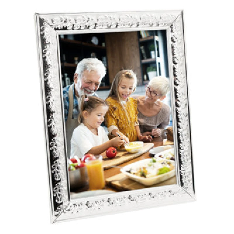 Image of Happy Homewares Classic Rectangular Silver Plated Metal 5 X 7 Picture Frame With Floral Border