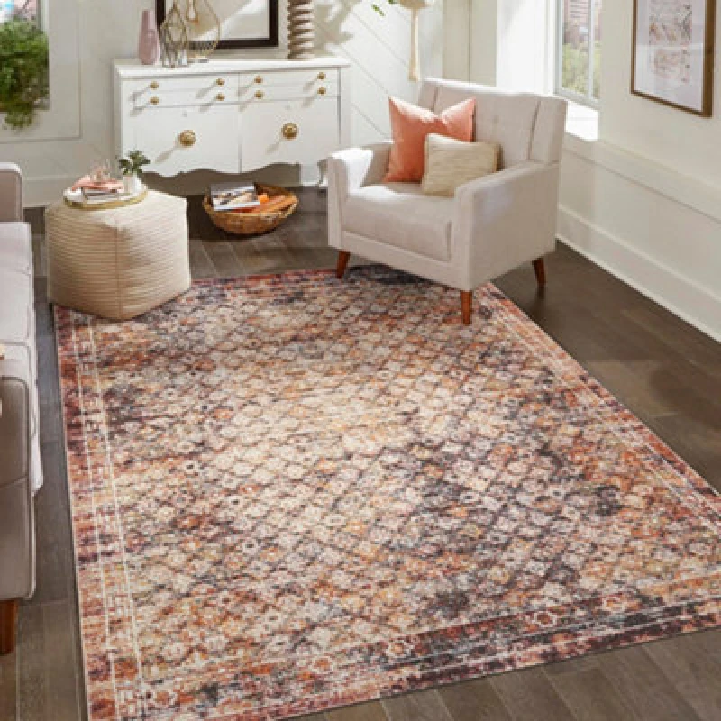 Image of Aress Washable Modern Living Room Area Rug -Low Pile Lattice Design Muti Coloured 120Cm X 170Cm