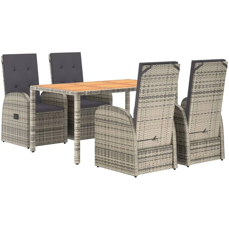 Image of VIDAXL 5 Piece Garden Dining Set Grey Poly Rattan&Solid Wood Acacia Vidaxl 8720845800857
