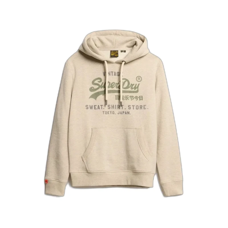 Image of Superdry Vintage Logo Heritage Relaxed Pullover Hoodie Pelican Beige Marl XXL