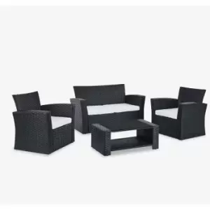 image of Vegas Black 4PC Lounger w/ Cream Cushions