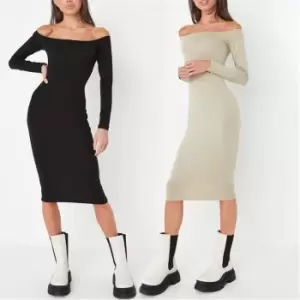 image of Missguided Petite Bardot Jersey Midi Dress 2 Pack - Multi