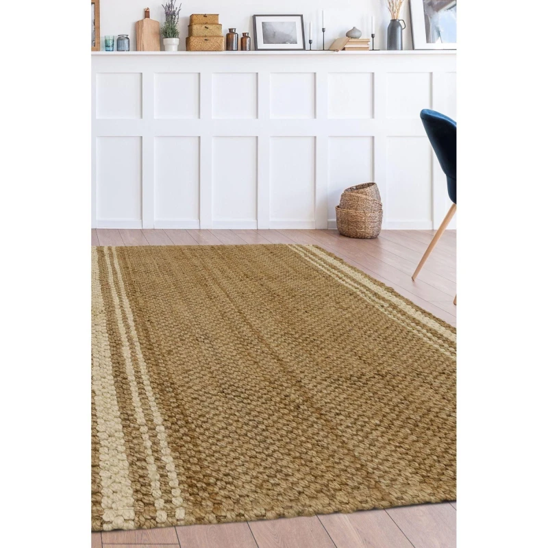 Image of Homemaker Jute Stripe Rug Natural Flatweave Rugs 133x190cm Beige 72052769002