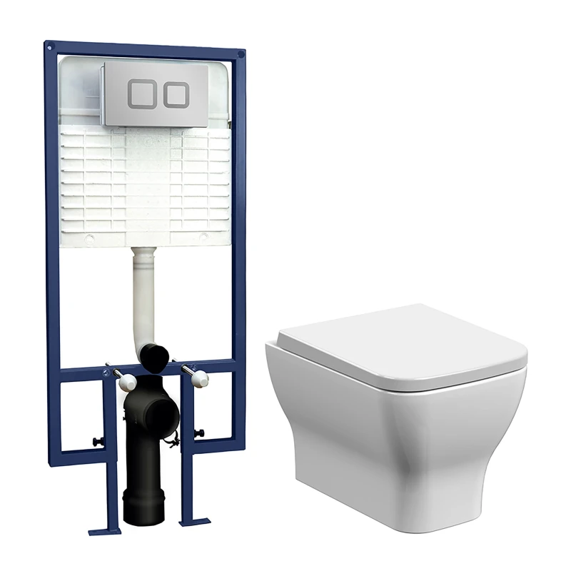 Image of Balterley Wall Hung Toilet Pan Seat Concealed Cistern Push Button Plate in White White Unisex