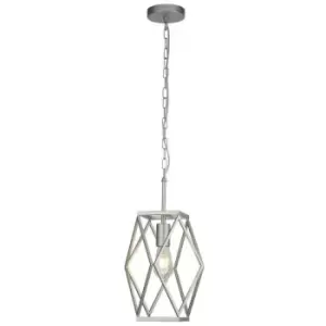 image of Searchlight CHASSIS - 1 Light Satin Silver Cage Ceiling Pendant Lamp