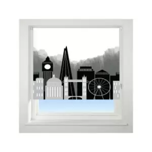 Image of Universal London Skyline Patterned Thermal Blackout Roller Blind, Black, W120cm