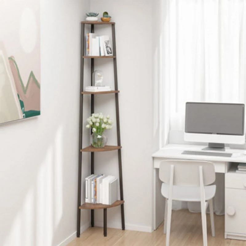Image of Vidaxl 5-tier Corner Shelf Dark Brown And Black 45.5X31.5X180 Cm, Brown 336395