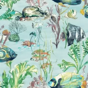 image of Grandeco Aquarium Light Blue Smooth Wallpaper