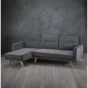 image of Kitson L Shaped Sofa Bed Grey Velvet