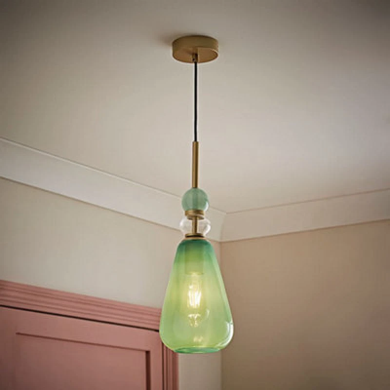 Image of ValueLights ValueLights Anastasia Green Glass Stacked Gold Detail Ceiling Pendant Light Green One Size Unisex 5016529272052