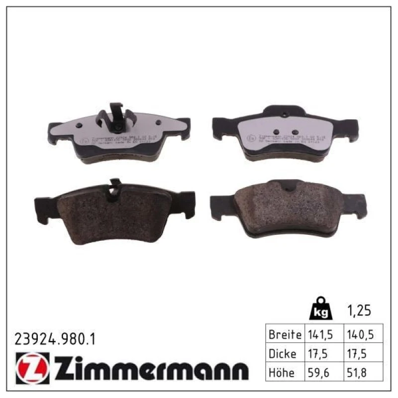 Image of ZIMMERMANN Brake pad set ZIMMERMANN 23924.980.1