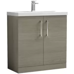 image of Arno Solace Oak 800mm 2 Door Vanity Unit with 40mm Profile Basin - ARN2505A - Solace Oak - Nuie