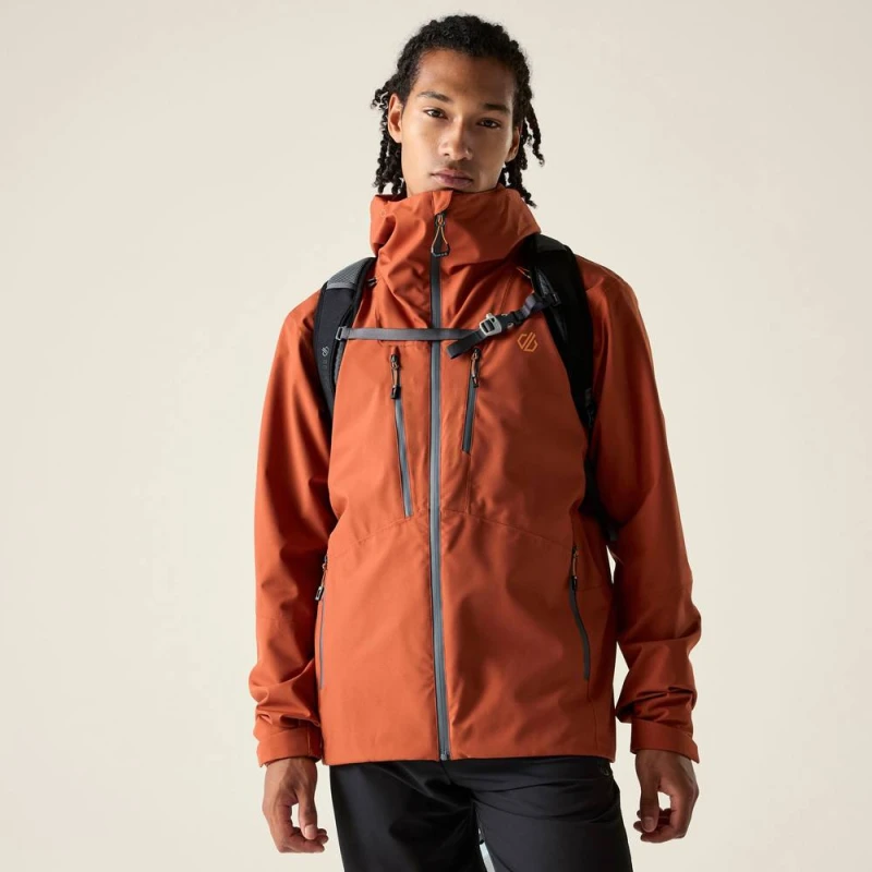 Image of Dare 2b Mens Arising IV Hooded Walking Waterproof Jacket in Burnt Orange Size: Medium Burnt Orange Male M