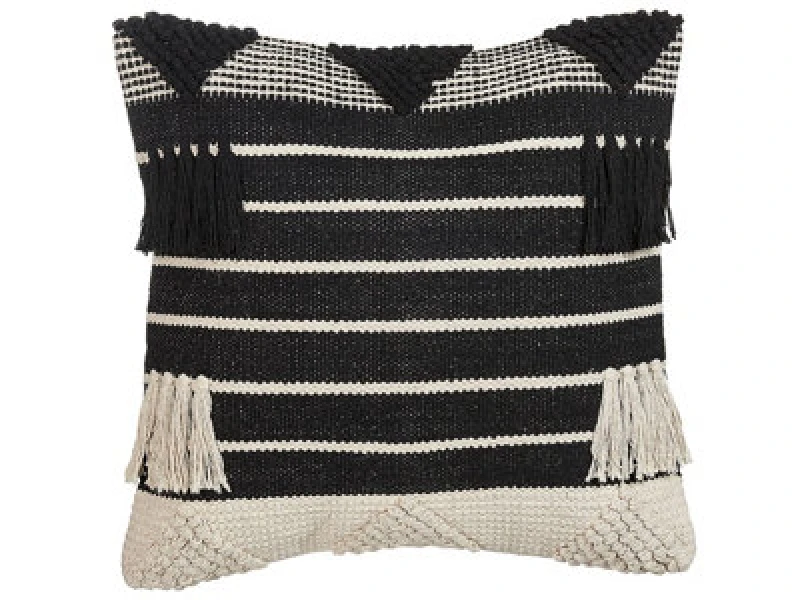 Image of Beliani Throw Cushion Chittoor Cotton 50 X 50 Cm Black Geometric Pattern