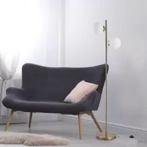Image of HOMCOM 2 Glass Shade Floor Lamp Metal Pole Modern Decorative Floor Switch Gold