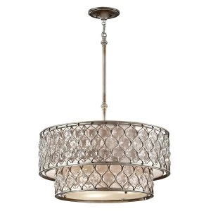 Image of 6 Light Cylindrical Chandelier Pendant Polished Silver Finish, E27