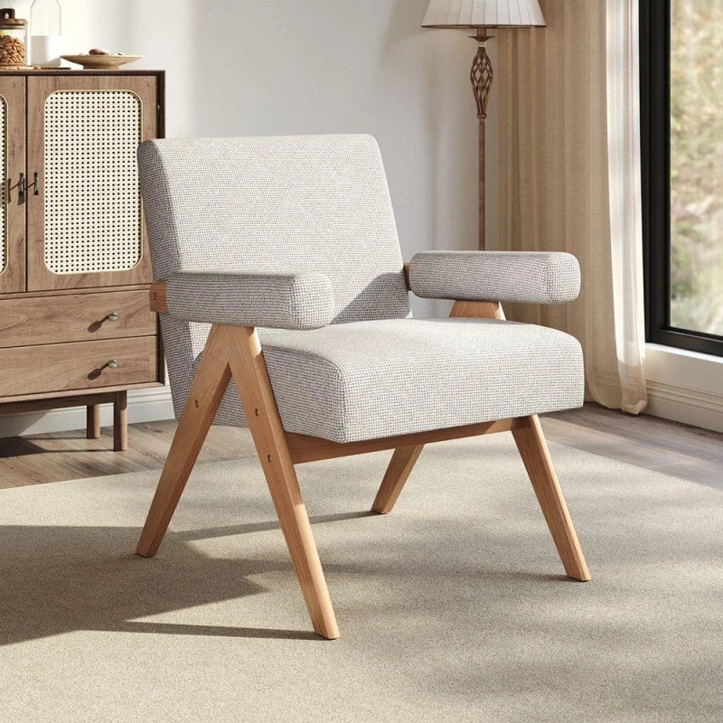Image of Kabinet UK Linen Upholsteried Wooden Armchair White unisex One size