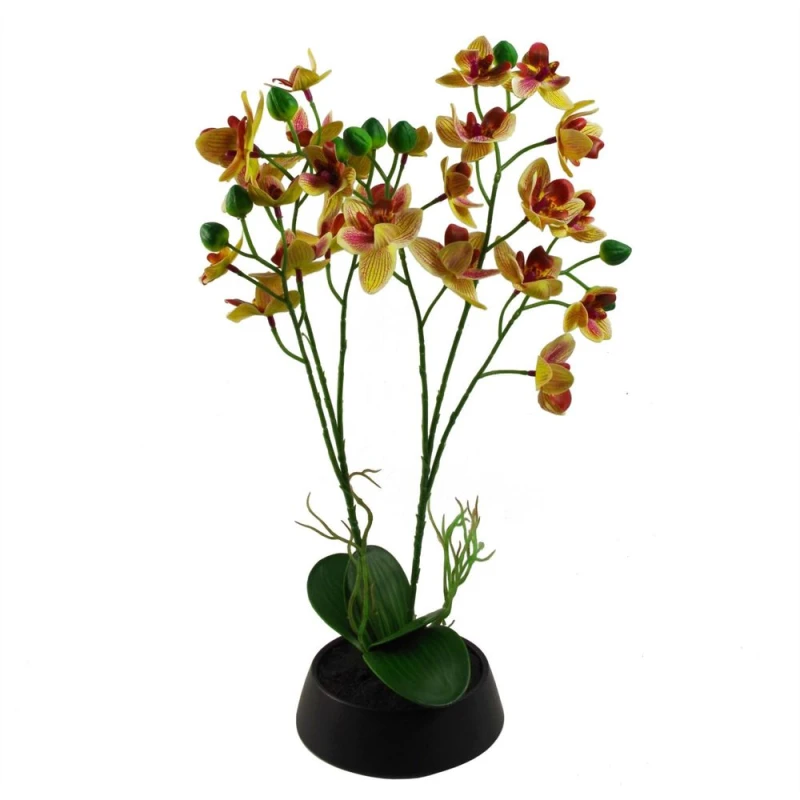 Image of Leaf 43cm Pink Yellow Artificial Orchid in Ceramic Planter Pink unisex